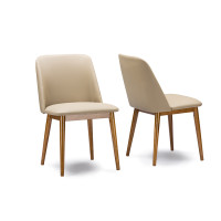 Baxton Studio RT324-CHR Lavin Mid-Century Dark Walnut Beige Faux Leather Dining Chairs Set of 2